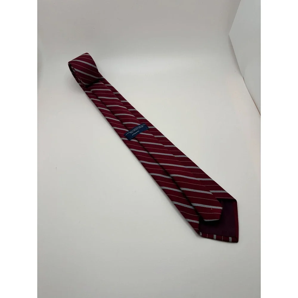 JCPenney The Mens Shop Burgundy Red Grey Striped Silk Blend Necktie 1917